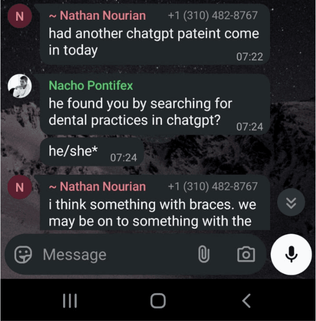 WhatsApp message about getting a patient from ChatGPT